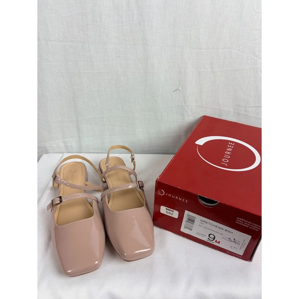 Journee Collection Gretchenn Pink Patent Square Slingback Block Heel 9m Pumps